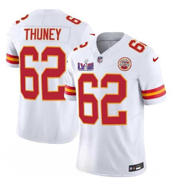 Men & Women & Youth Kansas City Chiefs #62 Joe Thuney White 2024 F.U.S.E. Super Bowl LVIII Patch Vapor Untouchable Limited Jersey